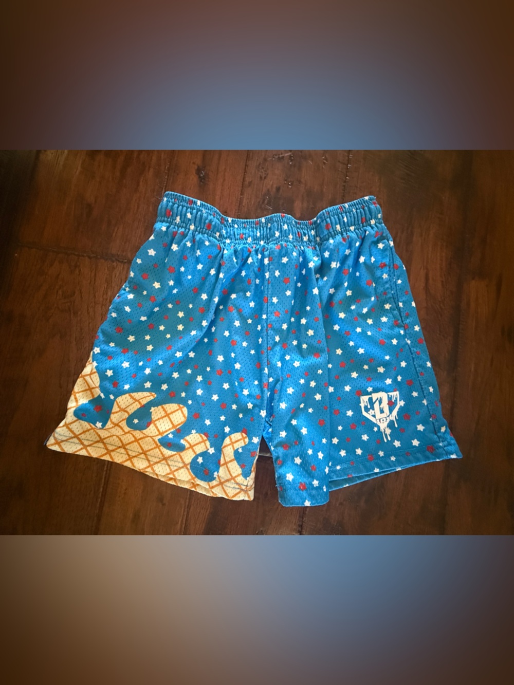 Kids Blue Star Print Shorts with Ice Cream Cone Detail